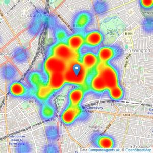 Heatmap of property sales in Highbury, North London